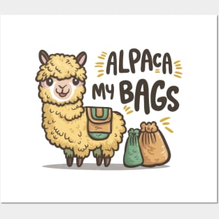 Cute Cartoon Alpaca with Bags - "Alpaca My Bags" Posters and Art